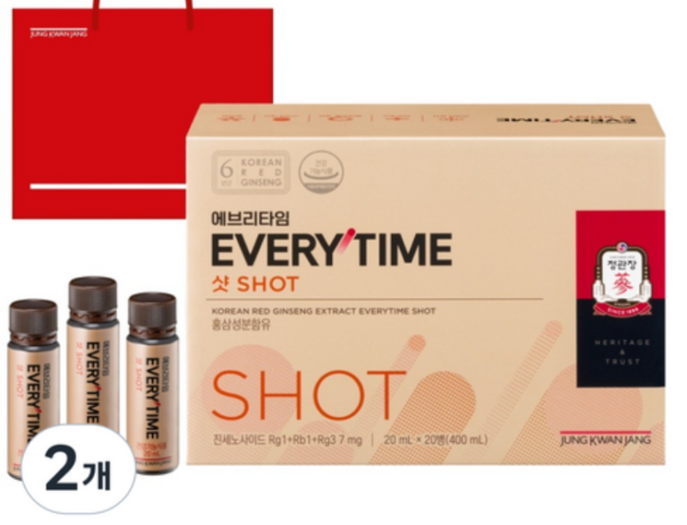 정관장 에브리타임 샷 20ml 20병 2개 + 쇼핑백｜홍삼 건강 선물세트