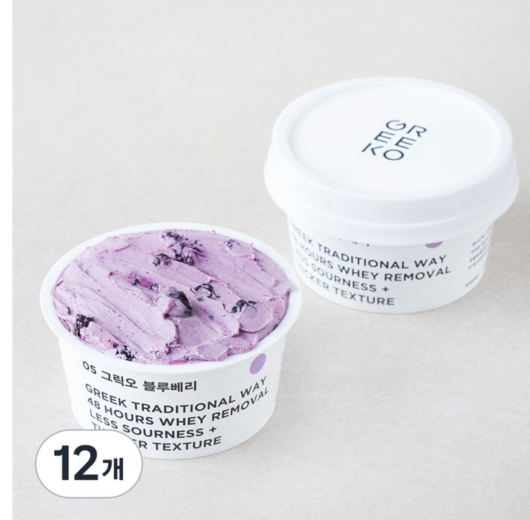 그릭오 블루베리 그릭 요거트 100g × 12개｜개별컵 냉장 요거트, 스무디, 칼로리, (견과류, 꿀과 토핑)