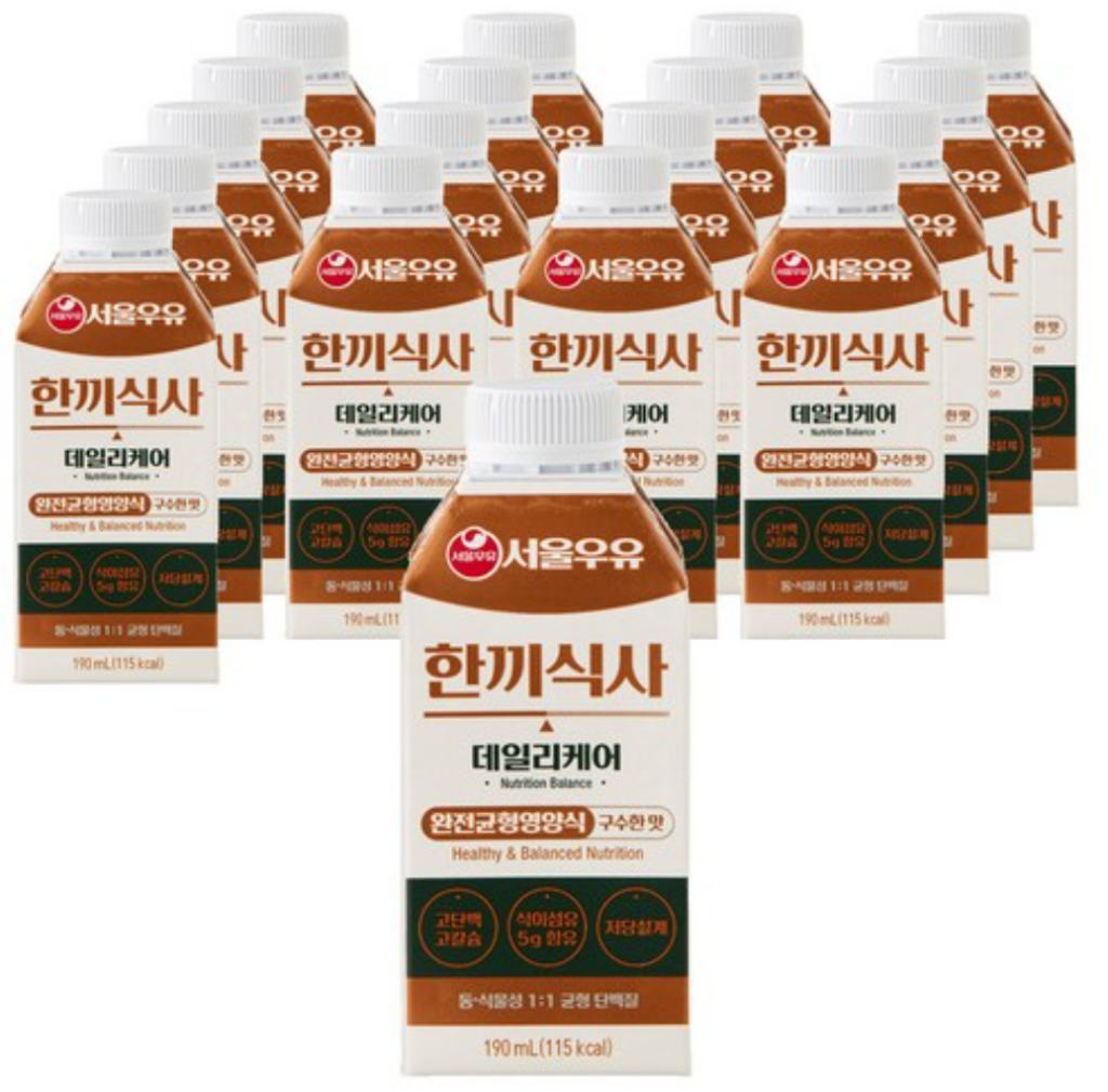 서울우유 한끼식사 데일리케어 구수한 맛 190ml × 18개｜완전균형영양식, 편의점 제품 이미지