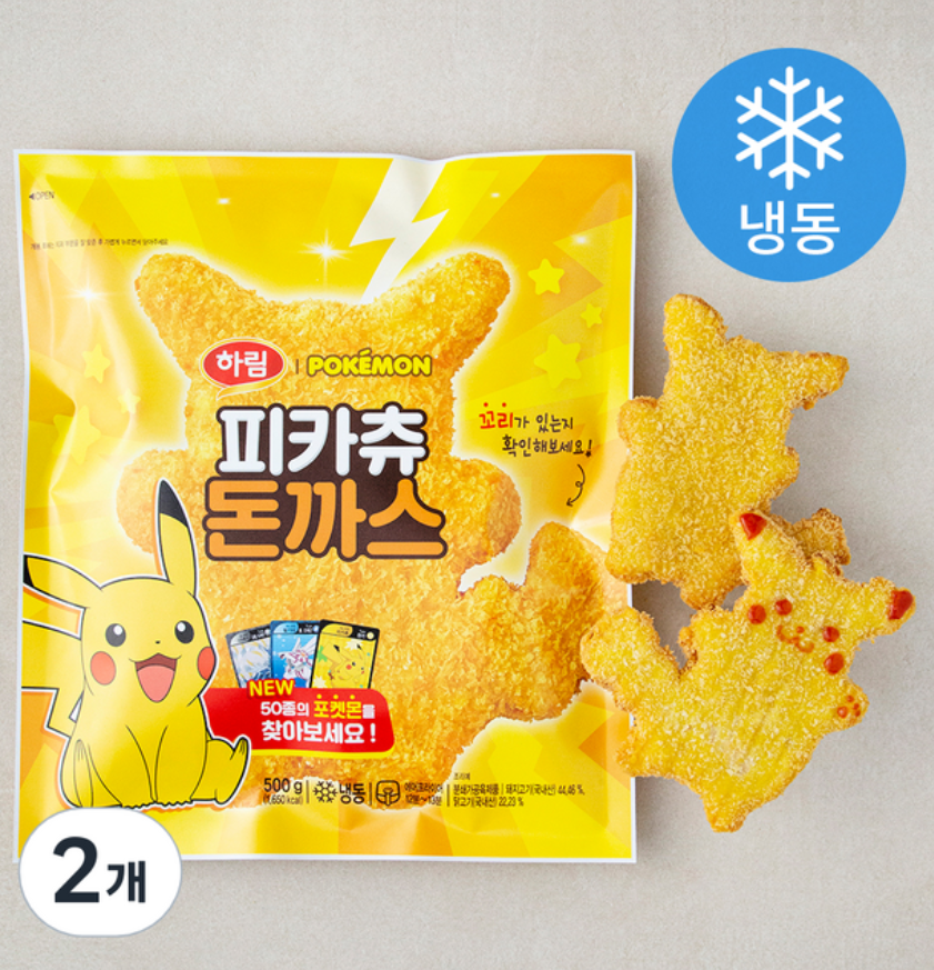 하림 포켓몬 피카츄 돈까스 500g × 2개｜냉동 간식 돈까스 총 1kg 제품 이미지