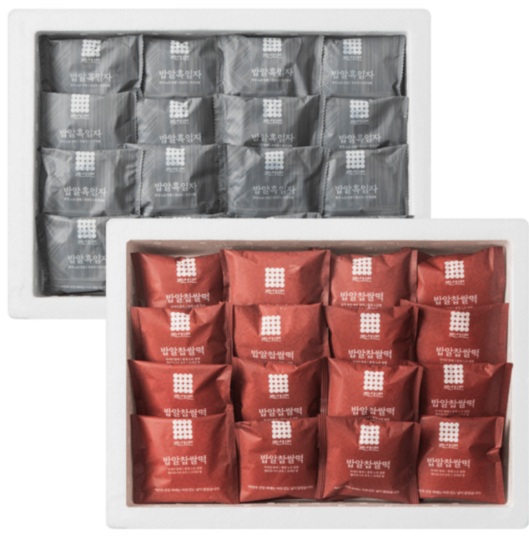 백년화편 밥알찹쌀떡·밥알흑임자 60g × 64개｜부직포백 떡 선물세트