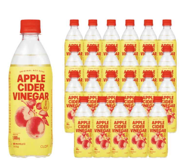 클룹 애사비소다 오리지널 500ml × 24개｜애플사이다비니거 탄산음료, 매실, 자두, 파인애플, 신비복숭아, 화이바제로, 제주감귤, 샤인머스켓, 효능, 혈당, 제로탄산, 캔
